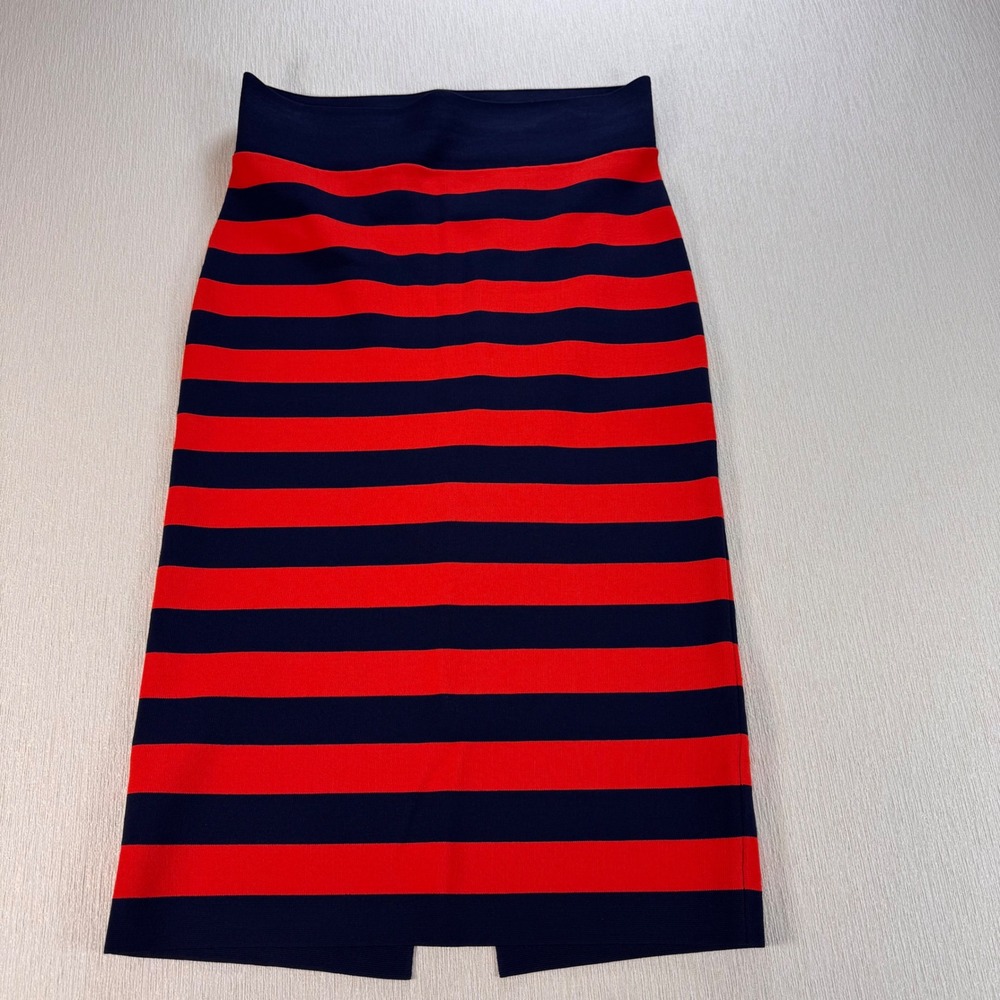 Veronica Beard Navy Red Striped Knit Pencil Midi Skirt Size M 1901KN4139282
